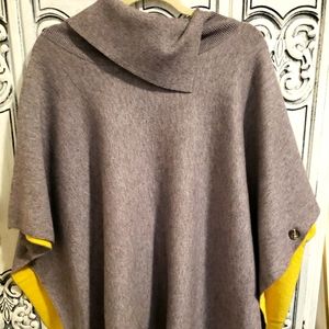 Gray and yellow side button poncho sweater